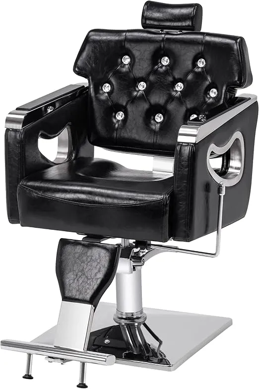 BarberPub Barber Chair Reclining Salon Chair for Hair Stylist, Antique Hair Spa Salon Styling Beauty Equipment 8132 (Black)