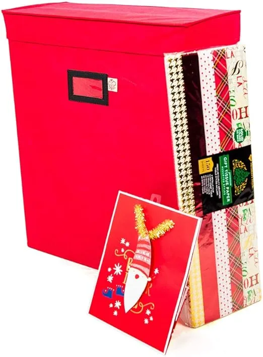 [Gift Bags with Tissue Paper Storage Bag] - Protect All of Your Tissue Paper Gift Wrap | Zippered Pockets for Bows, Ribbon, Scissors, and More - (Red)