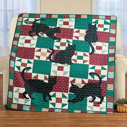Collections Etc Cat Patchwork 5-Foot Long Quilted Throw