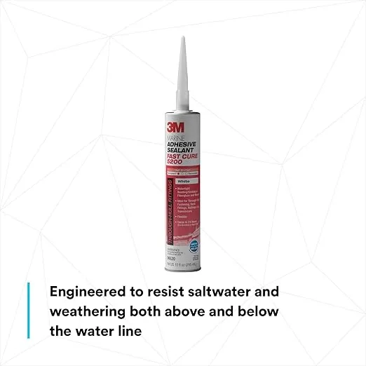 3M Marine Adhesive Sealant Fast Cure 5200 (06520) Permanent Bonding and Sealing for Boats and RVs Above and Below the Waterline Waterproof Repair, White, 10 fl oz Cartridge