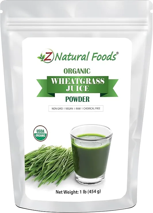 Z Natural Foods Organic Wheatgrass Juice Powder, Superfood Powder for Healthy Aging and Digestion, Ideal for Juice, Yogurt, and Smoothies, Non-GMO, Vegan, Kosher, 1 lb.