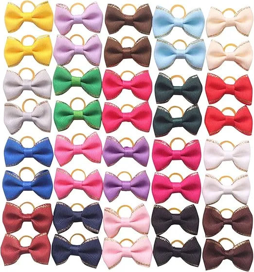 YAKA 40pcs/(20pairs) Hot Cute Small Dog Hair Bows Topknot Small Bowknot with Rubber Bands Pet Grooming Products Pet Hair Bows Hair Accessories 20 Colors