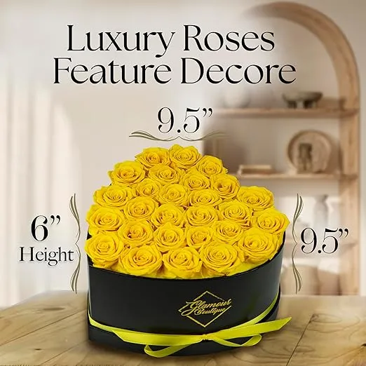 27 Preserved Roses in a Heart Box - Flowers Forever Valentine's Day, Roses Forever for Women, Roses Forever in a Box for Delivery, Birthday Gifts for Her, Yellow