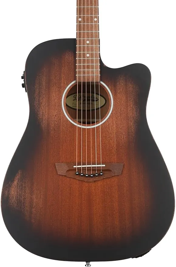D'Angelico Electro Acoustic 6 String Solid-Body Electric Guitar, Right, Aged Mahogany (DAPLSD500AGDCP)