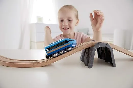 Hape Remote Control Engine Train | Kids Railway Toy, App or Button RC Vehicle with 5 Playable Sounds, Rechargeable Battery Feature, Blue