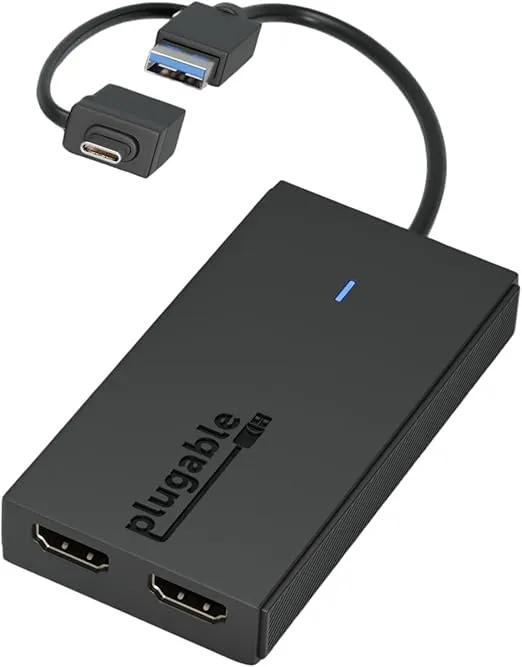 Plugable Dual Monitor Adapter for M1/M2/M3/M4 macOS Systems, Windows, ChromeOS. Broad Compatibility - Thunderbolt, USB-C, USB 3.0 to HDMI Adapter for Dual Monitors 1920x1080 @60Hz, SMI Driver Required