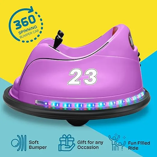 Kidzone 6V Electric Ride On Bumper Car for Kids & Toddlers 1.5-6 Years Old, DIY Sticker Baby Bumping Toy Gifts W/Remote Control, LED Lights & 360 Degree Spin, ASTM Certified