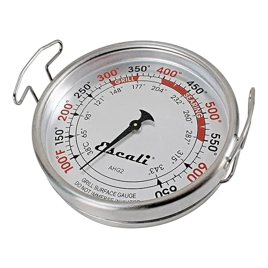 Escali AHG2 Stainless Steel Extra Large Direct Grill Surface Thermometer, Searing Temperature Zones 100-600F Degree Range