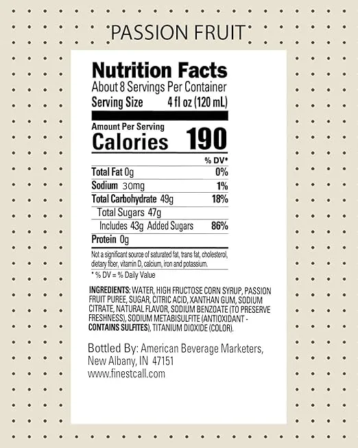 Finest Call Premium Passion Fruit Puree Drink Mix, 1 Liter Bottle (33.8 Fl Oz), Pack of 3