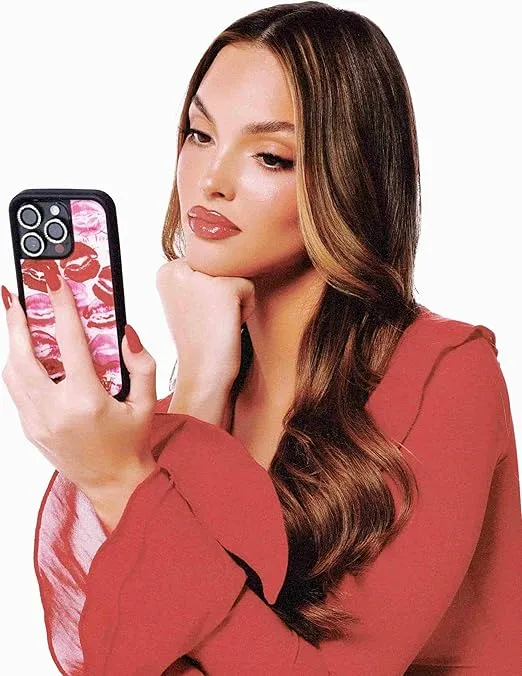 Wildflower Cases - Kensington Case, Compatible with Apple iPhone 12/12 Pro | Lipstains, Red, Pink, White, Collab, Trendy - Protective Black Bumper, 4ft Drop Test Certified, Women Owned Small Business