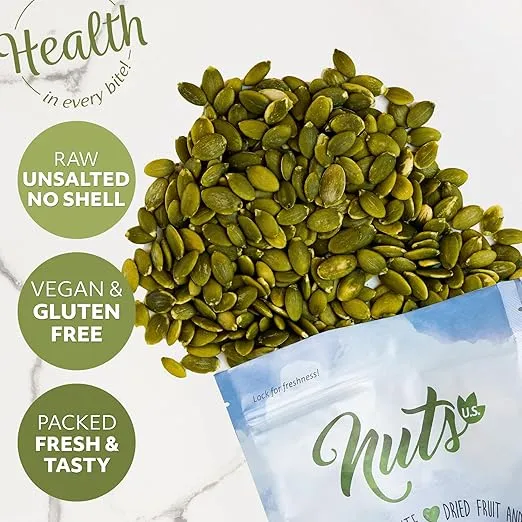 NUTS U.S. - Pumpkin Seeds (Pepitas) | Raw and Unsalted | No Shell | AA GRADE | Vegan and Gluten Free | Packed in a Resealable Bag!!! (1 LB)