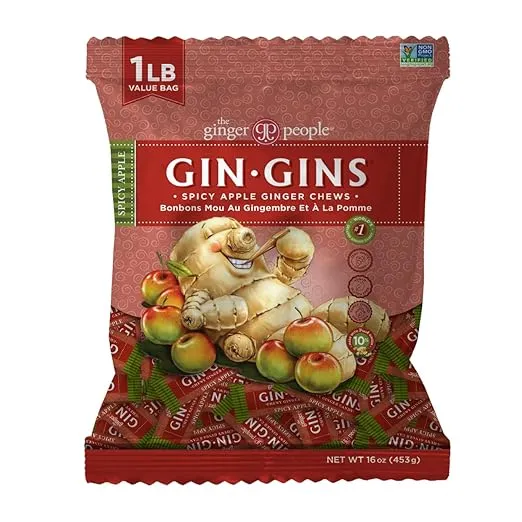 GIN GINS Spicy Apple Ginger Chews – Natural Fresh Ginger Candy by The Ginger People – Individually Wrapped Healthy Candy – Spicy Apple Ginger Flavor – Large 1 lb Bag (16oz) – Pack of 1