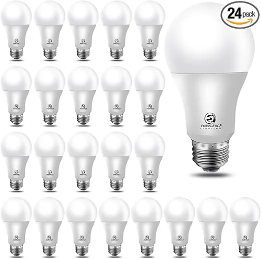 Energetic 24 Pack LED Light Bulbs, 60 Watt Equivalent A19 LED Bulb, Soft White 2700K, Non-Dimmable, E26 Base, UL Listed, 15000 Hrs, Standard Light Bulbs