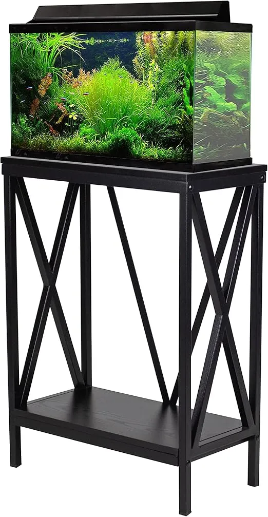 Aquatic Fundamentals 10 Gallon Metal/Wood, Aquarium Stand 20.8" L x 12" W, Black