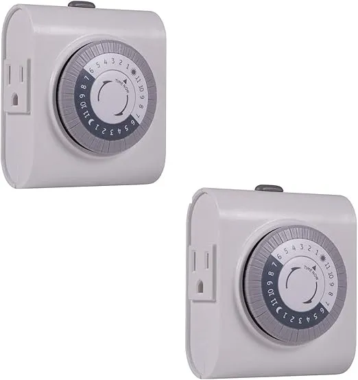 GE 24-Hour 2 Grounded Outlets Mechanical Outlet Timer, Timers for Electrical Outlets Indoor, Light Timers Indoor, Daily ON/OFF Cycle, Timer for Lights Inside, Christmas Tree Timer, 2 Pack, 46211