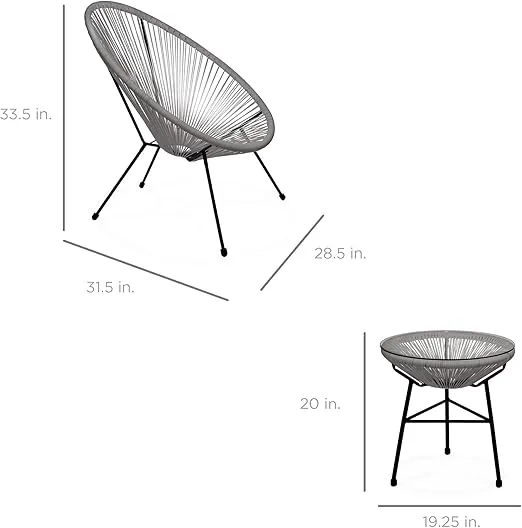 Best Choice Products 3-Piece Outdoor Acapulco All-Weather Patio Conversation Bistro Set w/Plastic Rope, Glass Top Table and 2 Chairs - Gray