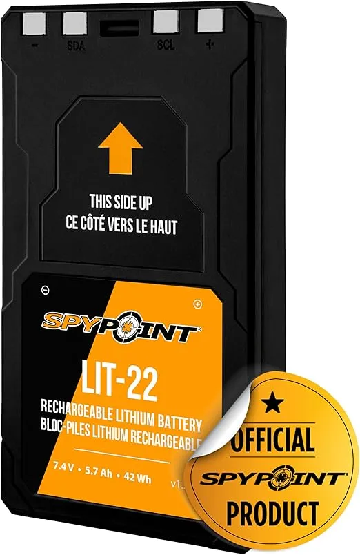 SPYPOINT Rechargeable 7.4V Lithium Battery Pack for Trail Camera with 5.4 amp-Hours and AC Charging Cable | Cellular Trail Camera