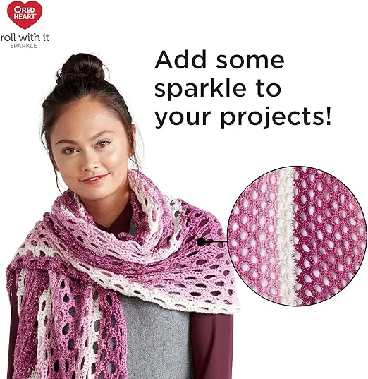 Red Heart Roll with It Sparkle Krystal Yarn - 3 Pack of 150g/5.3oz - Acrylic Blend - 4 Medium (Worsted) - 561 Yards - Knitting/Crochet