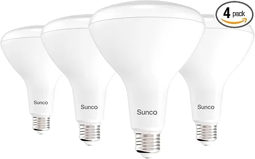 Sunco Lighting - 4 Pack BR40 Light Bulbs, LED Indoor Flood Light, Dimmable, CRI94 4000K Cool White, 100W Equivalent 17W, 1400 Lumens, E26 Base, Indoor Home Recessed Can Lights, High Lumens - UL