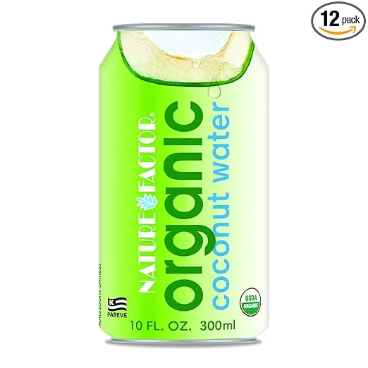 Nature Factor Organic Coconut Water - Coconut Water Organic, Pure Coconut Water, Pressed Coconut Water, Organic Electrolytes - 10 Fl Oz (Pack of 12)