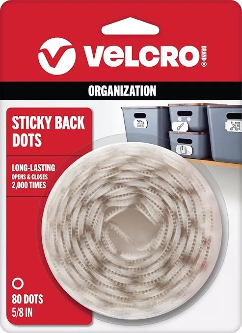 VELCRO Brand Dots with Adhesive | Sticky Back Round Hook and Loop Circles | 5/8in, 80 Pack | Arts and Crafts, School Projects, 95215W, White