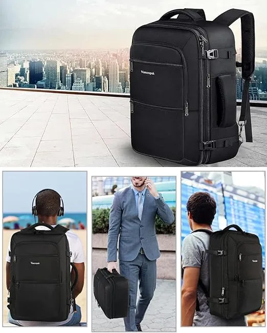 Vancropak 35L Carry on Bags for Airplanes, Luggage Backpack for Travel, Flight Approved Travel Bag for Men & Women, Water Resistant Suitcase Backpack Weekender Business Daypack Overnight Bag, Black
