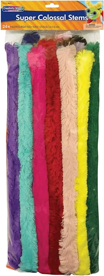Creativity Street Super Colossal Stems, Assorted Bright Hues, 18" x 35mm, 24 Pieces