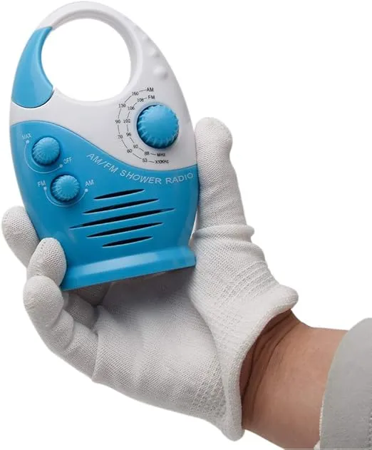 Waterproof Shower Radio, Splash Proof AM/FM Radio with Top Handle for Bathroom Outdoor Use - Built-in Speaker & Adjustable Volume(Blue and White)
