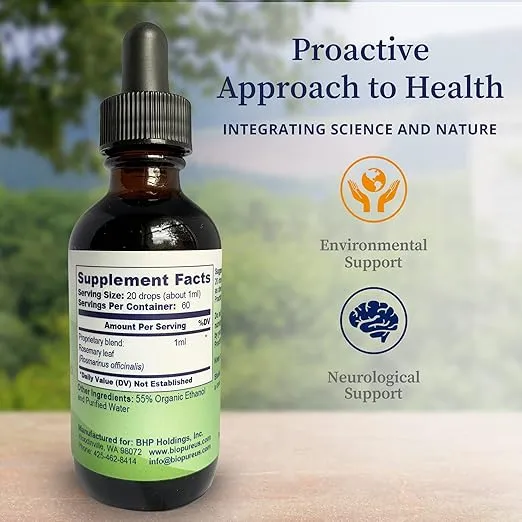 BioPure Rosemary Herbal Tincture – Potent Botanical Extract Rich in Phytonutrients and Polyphenolic Compounds That Supports Neurological Function, Detox, Cleanse, & Overall Wellness – 2 fl oz