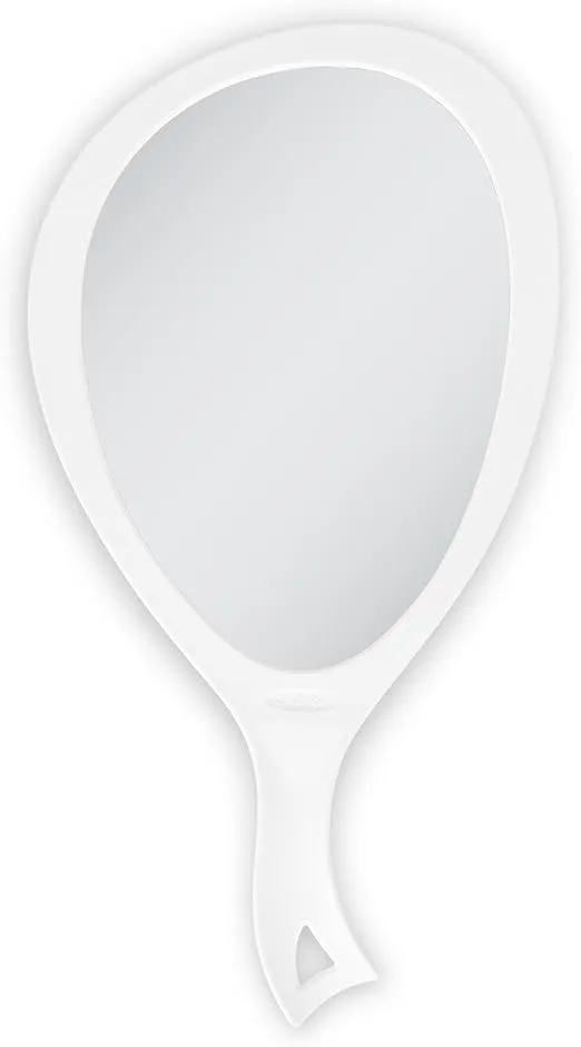 Zadro Salon Professional Extra Large Hand Mirror with Handle, 10" W x 19" L, Multi-Purpose Oval Handheld Mirror with New Distortion-Free Reflection (1, White, Large (Pack of 1))