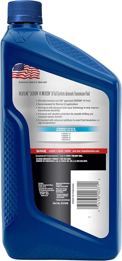 Valvoline DEXRON VI/MERCON LV (ATF) Full Synthetic Automatic Transmission Fluid 1 QT, Case of 6