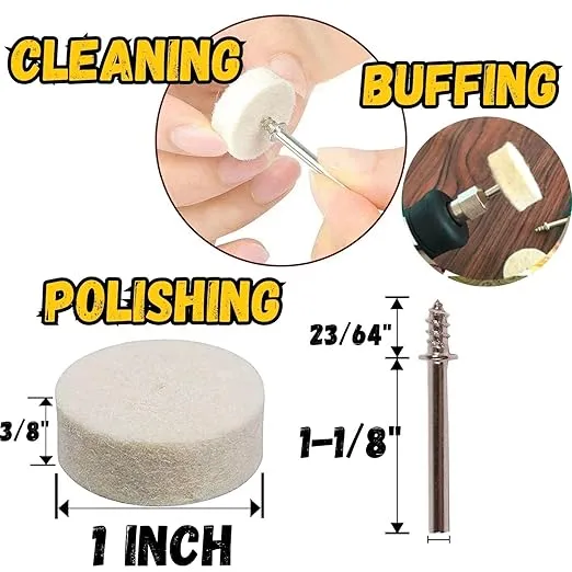 1 inch Buffing Wheel for Dremel Tool Accessories Felt Polishing Pads for Rotary Tool Compatible with Dremel Polishing Kit Ring Polishing Kit Includes 1/8 inch Mandrels (102 Pcs 1 inch, Cylinder)