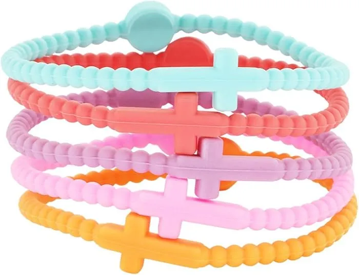 Fuqimanman2020 5Pcs Cross Silicone Bracelets Colorful Jesus Rubber Bracelets Faith Religious Christian Jewelry for Women