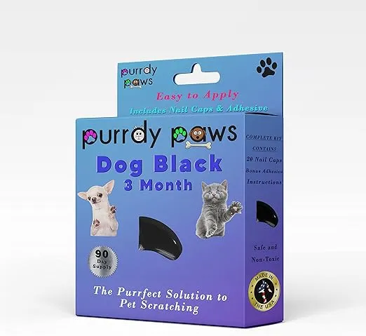 Purrdy Paws 3 Month Supply Soft Nail Caps for Dog Claws Black Jumbo