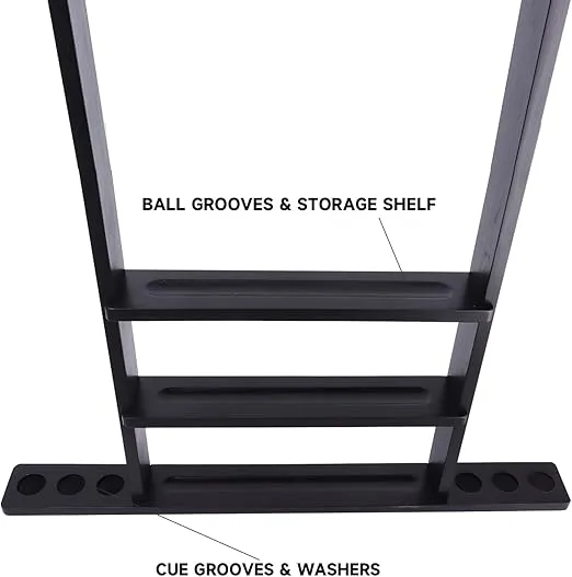 GSE Games & Sports Expert Billiard Pool Cue Stick Hanging Wall Mounting Rack Only, Holds 6 Pool Cue Sticks, Billiard Ball Racks and Full Set of Pool Balls (Black)