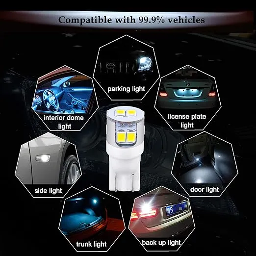 Alla Lighting 194 168 LED Bulbs, Newest T10 Wedge Super Bright 12V 2825 W5W 175 White License, Interior Map Dome Trunk Lights, 2835 8-SMD 6000K Xenon LED Lamps Replacement