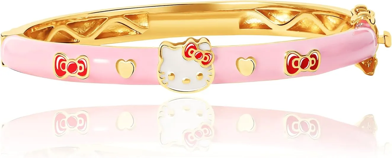 SALLY ROSE Sanrio Hello Kitty Bangle Bracelet 6.5" - Gold Flash Plated and Pink Enamel Bracelet Official License
