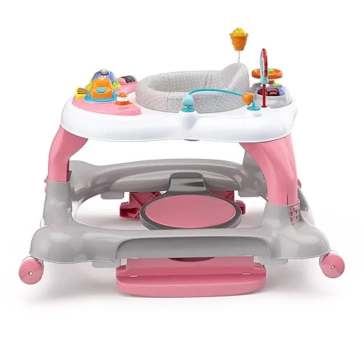 Storkcraft 3-in-1 Activity Walker and Rocker with Jumping Board and Feeding Tray, Interactive Walker for Toddlers and Infants, Pink