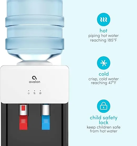 Avalon Premium Hot/Cold Top Loading Countertop Water Cooler Dispenser With Child Safety Lock. UL Listed- White