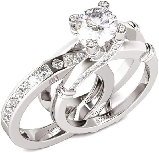 Jeulia Diamond Band Rings for Women cz Sterling Silver Interchangeable Ring Sets Wedding Engagement Anniversary Promise Ring Bridal Sets