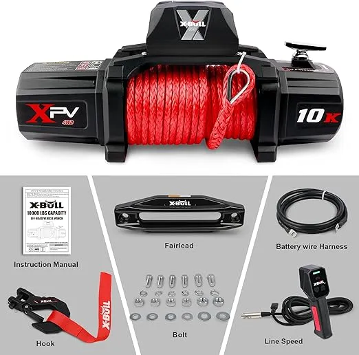 X-BULL Winch-10000 lb. Load Capacity Electric Winch Kit -12V Synthetic Rope Winch,Waterproof IP67 Electric Winch with Hawse Fairlead, with Wireless Handheld Remote and Corded Control Recovery