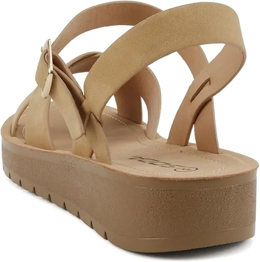 Soda CHESTER ~ Women Flat Sandals Flatform Ankle Buckle Criss Cross Band Straps Sandals Shoes