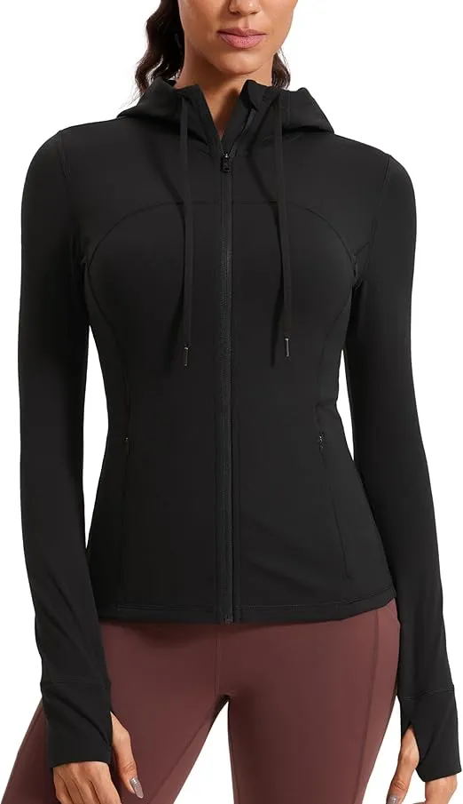 CRZ YOGA Butterluxe Womens Hooded Workout Jacket - Zip Up Athletic Running Jacket with Back Mesh Vent & Thumb Holes