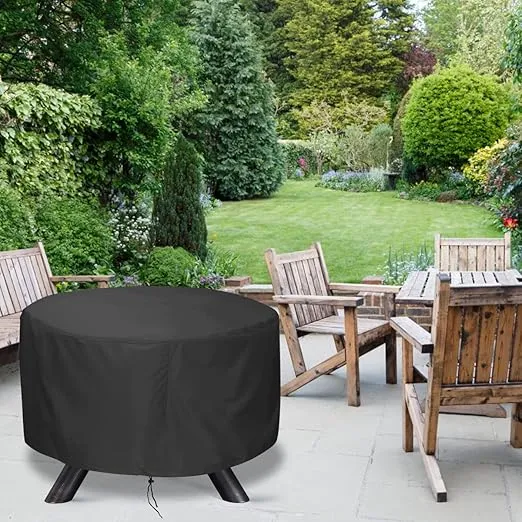 LBTING Fire Pit Cover, 44 inch Cover for 41-44 inch Round Firepit, Waterproof Windproof Dustproof UV-Resistant Heavy Duty Cover for Outdoor Patio Firepit Table - Black