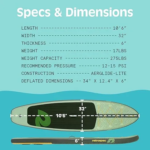 Retrospec Weekender Inflatable Stand Up Paddle Board Includes Paddle, Pump, and Accessories 10’6” Lightweight iSUP, Puncture Resistant Inflatable Paddle Board for Adults