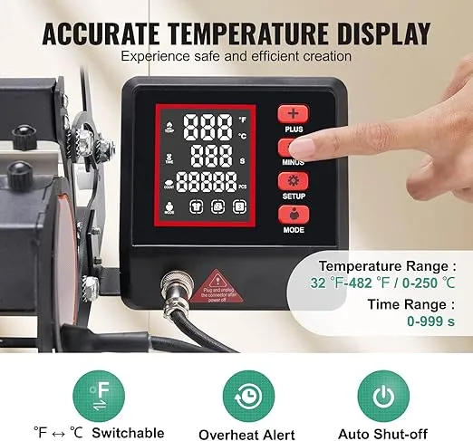 VEVOR Tumbler Heat Press Machine, 11-30oz Mug Press, Heat Up Fast and Even, Tumbler Press with Sublimation Paper, Tape and Gloves, Temp and Time Setting, for Sublimation Tumblers, Cups, Mugs, Black