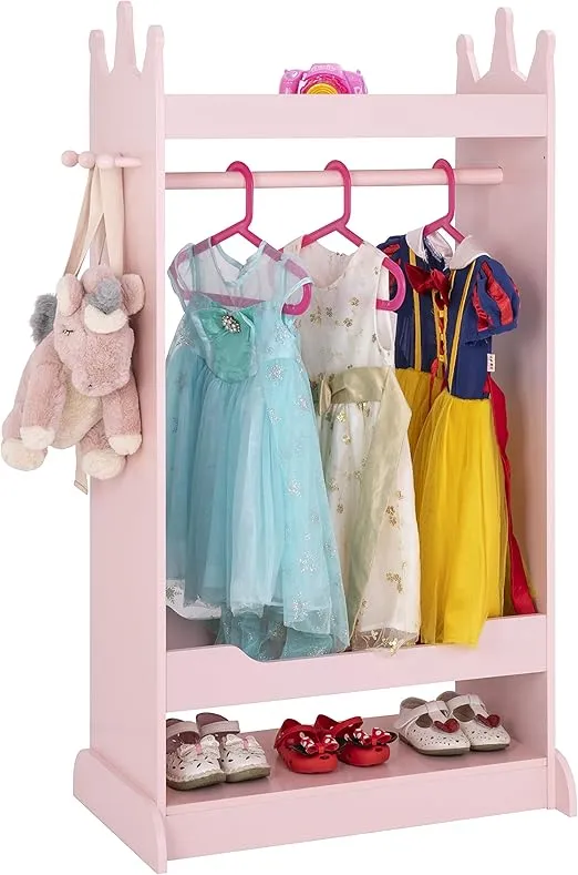 UTEX Kids Dress up Storage with Mirror,Costume Closet for Kids, Open Hanging Armoire Closet,Pretend Storage Closet for kids,Costume Storage Dresser (Pink)