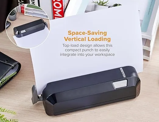 Bostitch Office Electric 3-Hole Punch, Dual Paper Loading, Heavy Duty, Jam-Free 20 Sheet Capacity, AC Adapter or Battery Powered, Space Saving, Black, (EHP20-BLK)