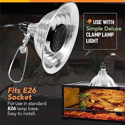 Simple Deluxe PTCLAMCR150MCTRL 150W Reptile Heat Bulb & 150W Clamp Light with 8.5" Reflector & Digital Thermostat Controller Combo Set, Black