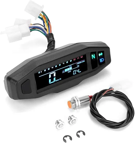 Shkalacar Motorcycle Speedometer Gauge, Mini Universal LCD Motorcycle Meter Speedometer, Digital Odo-Meter Electric Motor Bike Tachometer